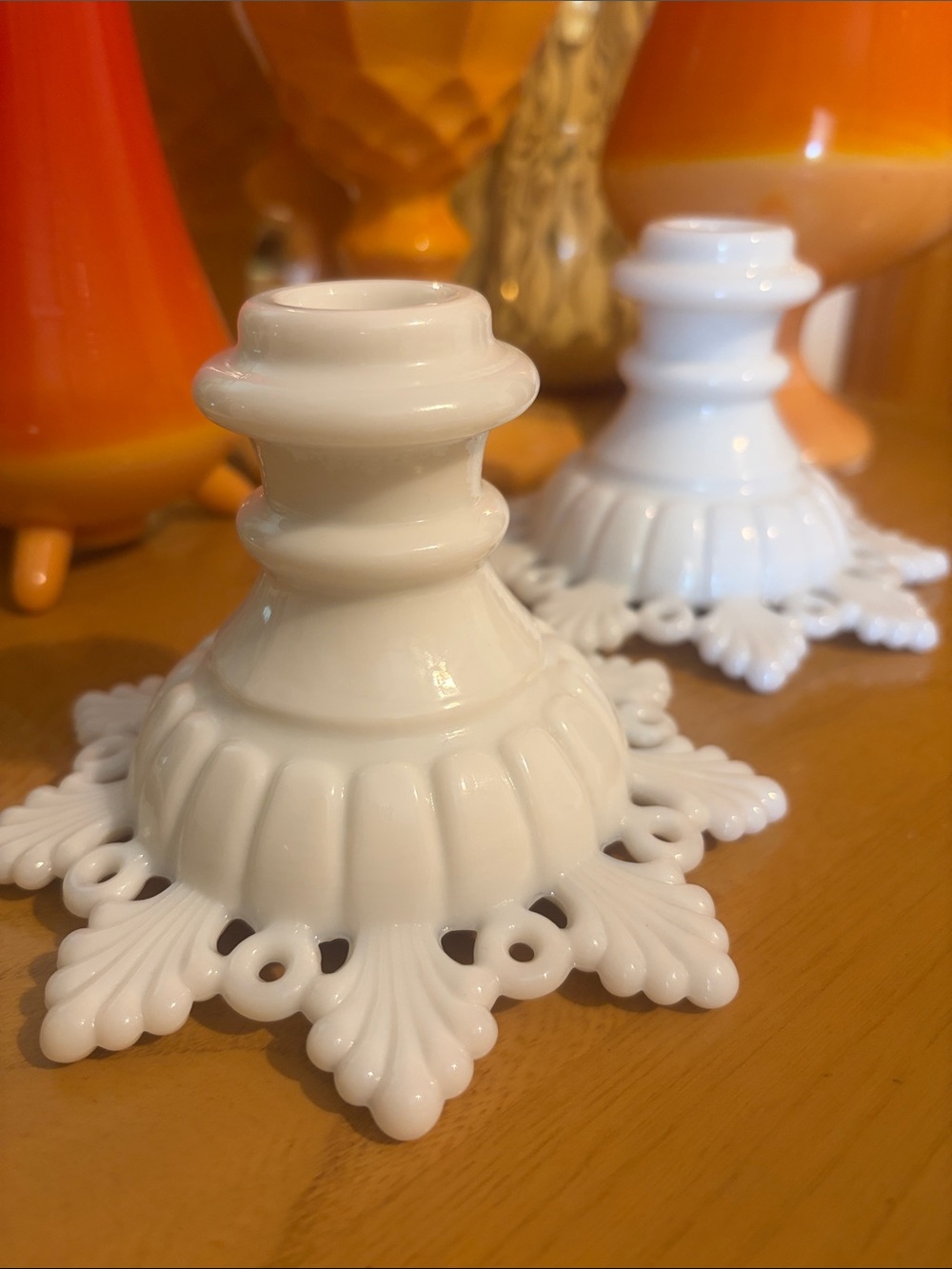 Vintage Westmoreland White Milk Glass Candlestick Holders - Set of 2